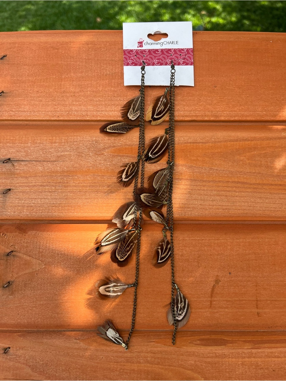 Charming Charlie Brown Feather Long Earrings